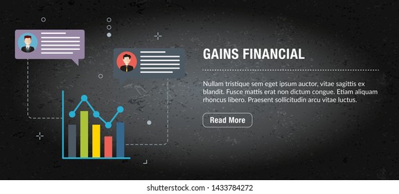 Gains financial concept of banner internet with icons in vector. Web banner template for website, banner internet for mobile design and social media app.Business and communication layout with icons.