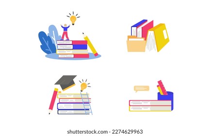 gains knowledge for success and better ideas. Education, online courses and business, distance education, online books and study guides, exam preparation, home schooling, Education vector illustration