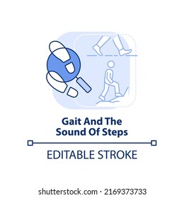 Gálibo y sonido de pasos icono de concepto azul claro. Ilustración de línea delgada de idea abstracta de medición conductual. Dibujo de contorno aislado. Trazo editable. Fuentes Arial, Myriad Pro-Bold utilizadas