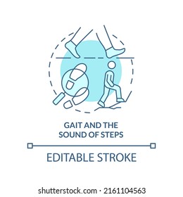 Gait and sound of steps turquoise concept icon. Behavioural measurement abstract idea thin line illustration. Isolated outline drawing. Editable stroke. Arial, Myriad Pro-Bold fonts used
