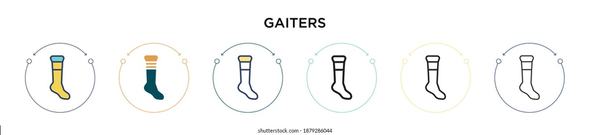 Gaiters icon in filled, thin line, outline and stroke style. Vector illustration of two colored and black gaiters vector icons designs can be used for mobile, ui, web