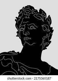 Gaius Caesar. Hand-drawn black line portrait illustration. Antique sculpture.