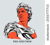 Gaius Julius Caesar - ancient Roman statesman and politician, commander, writer. Hand drawn vector illustration