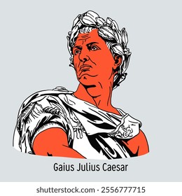 Gaius Julius Caesar - ancient Roman statesman and politician, commander, writer. Hand drawn vector illustration