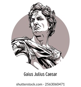 Gaius Julius Caesar - ancient Roman statesman and politician, commander, writer. Hand drawn vector illustration