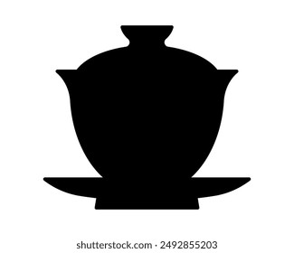 Taiwán. Vajilla china para la ceremonia del té. Artículo de orientación tradicional para bebidas de té. Porcelana, té, cultura china. Silueta negra de cerámica hecha a mano. Ilustración vectorial simple y silenciosa