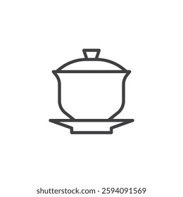 Gaiwan small lidded tea cup line icon. linear style sign for mobile concept and web design. Chinese bowl without a handle outline vector icon. Chinese Gaiwan symbol logo illustration. Vector graphics