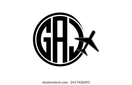 Vector de diseño del logotipo del círculo de la agencia de viajes y la visita guiada inicial de la GAJ. hajj Umrah agencia, abstract, agencia de turismo, guía turística, emiratos, aerolíneas, vuelo en avión, negocios, monograma, marca, empresa