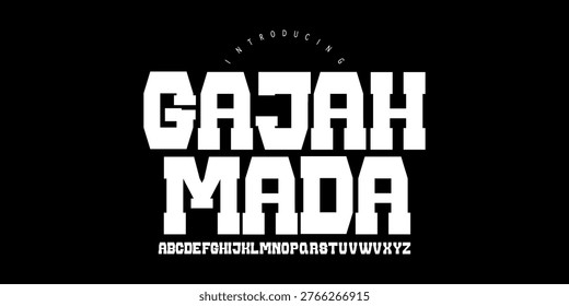 Gajah Mada: Bold varsity slab serif. Classic collegiate block font for sports branding, university apparel, and school logos. 