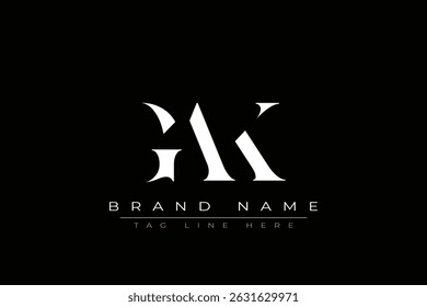 Projeto de logotipo de letra abstrata GAK. Este logotipo é desenhado por três letras abstratas.