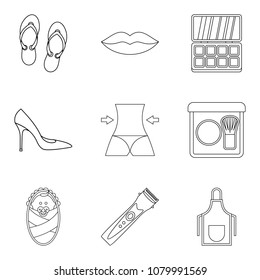 Gal icons set. Outline set of 9 gal vector icons for web isolated on white background