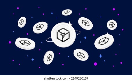 Monedas de GALA cayendo del cielo. Fondo del banner del concepto de criptografía de GALA.