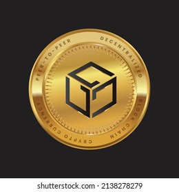 GALA Cryptocurrency logo in black color concept on gold coin. Gala Coin Block chain technology symbol. Vector illustration.
