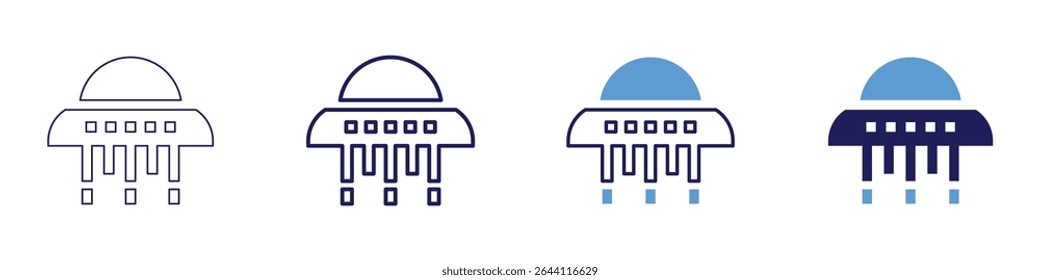 Icono de centro galáctico en 4 estilos diferentes. Línea delgada, línea, línea en negrita, duotono. Estilo duotono. Trazo editable.