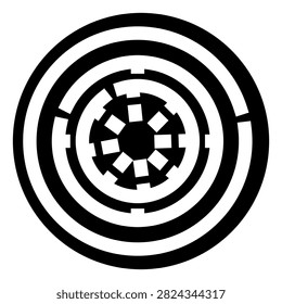 Galactic empire emblem, minimalist black and white circular symbol evoking authority, power and dystopian sci fi aesthetics, ideal for branding, posters, merchandise and concept art
