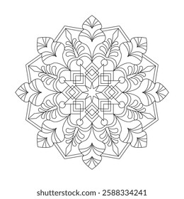 Galactic Gardens coloring book mandala page for Kids. Easy Mandala Coloring Book Pages for Adults to Relax, Experiences Give Relief. Resizeable Vector File