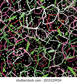 Galactic geometric Colorful Pattern with dots background multicolored. Black background. Fabric Print textiles. Vector