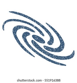 Galactic grainy textured icon for overlay watermark stamps. Flat symbol with dust texture. Dotted vector blue ink rubber seal stamp with grunge design on a white background.