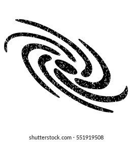 Galactic grainy textured icon for overlay watermark stamps. Flat symbol with dust texture. Dotted vector black ink rubber seal stamp with grunge design on a white background.