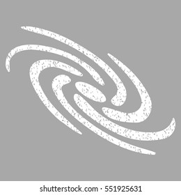 Galactic grainy textured icon for overlay watermark stamps. Flat symbol with unclean texture. Dotted vector white ink rubber seal stamp with grunge design on a silver background.