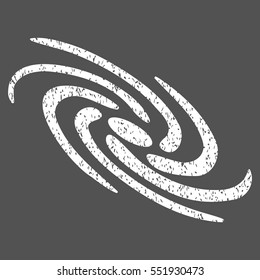Galactic grainy textured icon for overlay watermark stamps. Flat symbol with dirty texture. Dotted vector white ink rubber seal stamp with grunge design on a gray background.