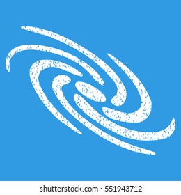 Galactic grainy textured icon for overlay watermark stamps. Flat symbol with unclean texture. Dotted vector white ink rubber seal stamp with grunge design on a blue background.