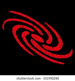 Galactic grainy textured icon for overlay watermark stamps. Flat symbol with dirty texture. Dotted vector red ink rubber seal stamp with grunge design on a black background.