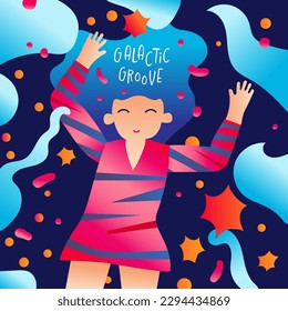 Galactic Groove - Girl dances among the stars and lets loose in zero gravity space party