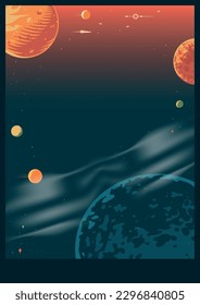 Galactic scenery colorful vintage flyer with planets located in milky way and endless space or universe vector illustration