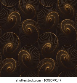 galactic shape feathers seamless pattern in gold