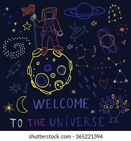 galactic space planet stars cosmonaut welcome to the universe set