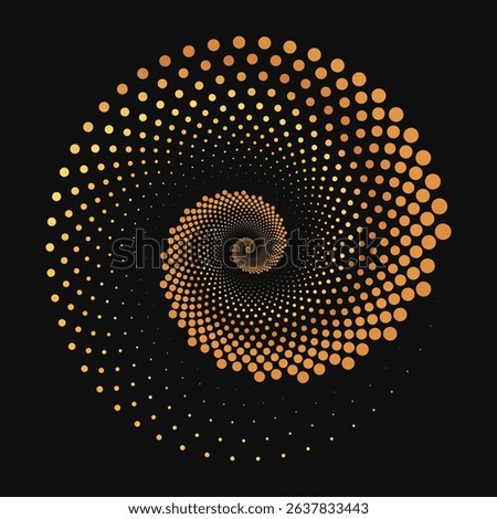 Galactic Spiral Design, A Hypnotic Abstract Artwork with Radiant Golden Dots in a Cosmic Vortex Pattern for Visual Impact.