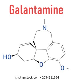 Galantamine alkaloid molecule. Found in Caucasian snowdrop, used in treatment of Alzheimer's disease. Skeletal formula.