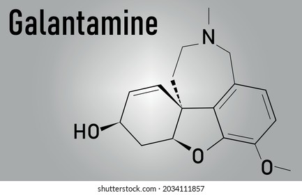 Galantamine alkaloid molecule. Found in Caucasian snowdrop, used in treatment of Alzheimer's disease. Skeletal formula.