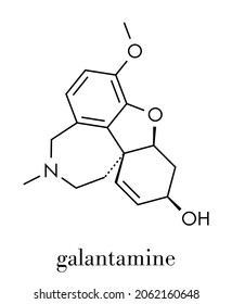 Galantamine alkaloid molecule. Found in Caucasian snowdrop, used in treatment of Alzheimer's disease. Skeletal formula.