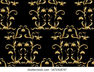 Galanthus, snowdrop, nivalis. Seamless pattern, background. Colored line art vector illustration. In art nouveau style, vintage, old, retro style. on soft grey  background.	