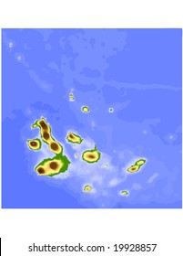 Galapagos Islands (Ecuador). Physical vector map, colored according to elevation. 43 layers, fully editable. Data source: NASA