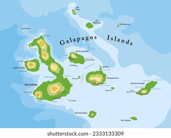 Mapa físico altamente detallado de las islas Galápagos