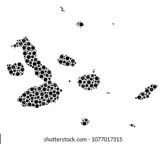 Galapagos Islands Map composition of spheric dots in variable sizes. Random round elements are organized into Galapagos Islands Map composition. Vector cartography map vector illustration.