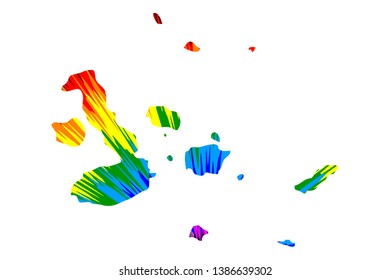 Galapagos Islands - map is designed rainbow abstract colorful pattern, Archipielago de Colon map made of color explosion,