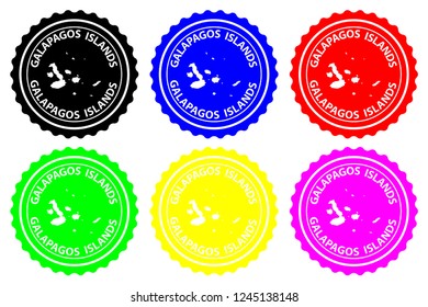 Galapagos Islands - rubber stamp - vector, Galapagos Islands (Archipielago de Colon) map pattern - sticker - black, blue, green, yellow, purple and red