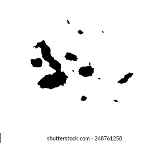 Galapagos Islands, vector map silhouette isolated on white background. High detailed illustration. Vulcan islands near to South America.