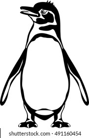 Galapagos penguin. Black and white outline. Vector