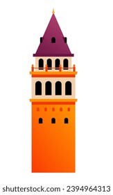 Galata Kulesi - modernes, flaches Design-Einzelbild. Schöne, detaillierte Abbildung eines der ältesten Denkmäler in Istanbul. Steinturm, alte und mittelalterliche Architektur, Reiseidee