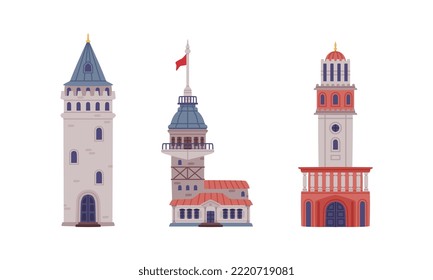 Galata und Maiden Tower als Türkischer Bau und Attraktionsort Vector Set