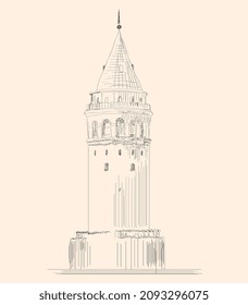 Galata Tower drawn in a simple sketch style