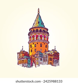 Galata Tower Illustration mit Vektor-Kreide Maltechnik gemacht