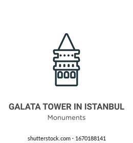 Galata tower in istanbul outline vector icon. Thin line black galata tower in istanbul icon, flat vector simple element illustration from editable monuments concept isolated stroke on white background