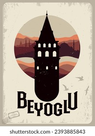 Galata tower and istanbul skyline flat illustration vector design