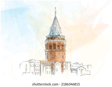 Galata Tower Istanbul Türkei Zeichenfarbe, VEKTOR